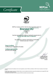 Brenstol OÜ PEFC COC Certificate 2015_Oldal_1